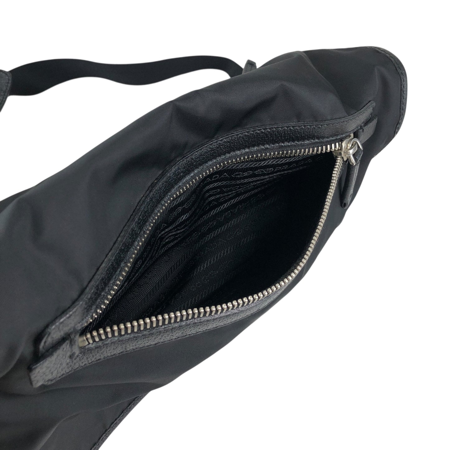 PRADA Tessuto Triangle Logo Front Buckle Shoulder bag Black Vintage 2arab2