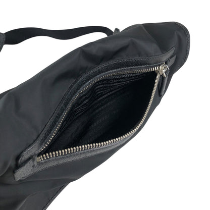 PRADA Tessuto Triangle Logo Front Buckle Shoulder bag Black Vintage 2arab2