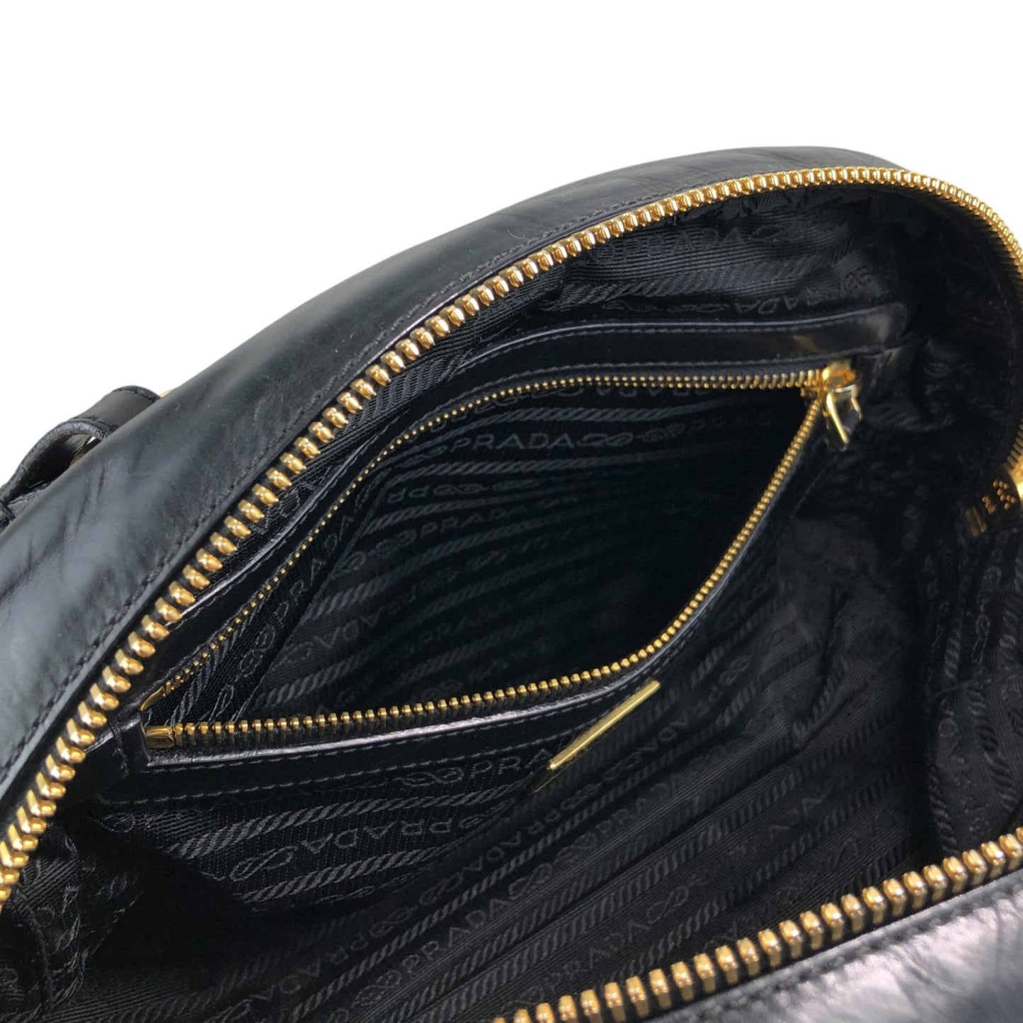 PRADA Logo Embossed Handbag Boston bag Black Vintage nvtnhw