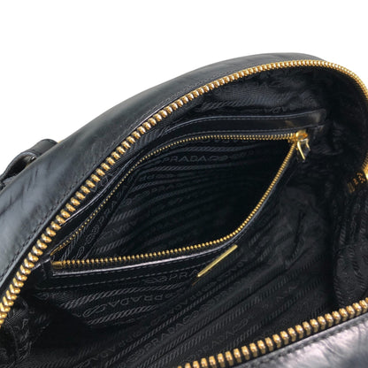 PRADA Logo Embossed Handbag Boston bag Black Vintage nvtnhw