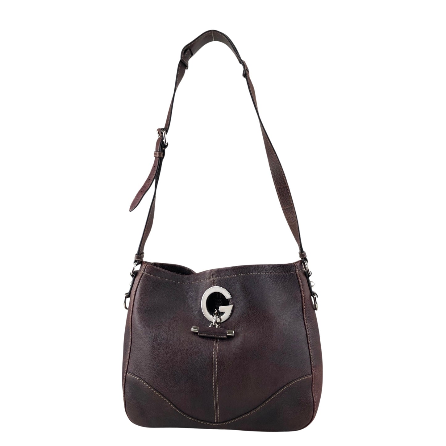 GUCCI Logo Embossed Shoulder bag Brown Vintage 8svbt5