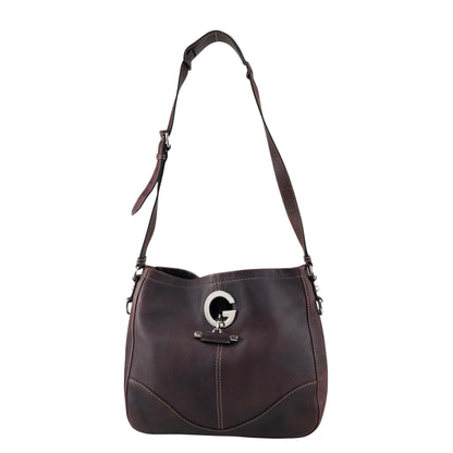 GUCCI Logo Embossed Shoulder bag Brown Vintage 8svbt5