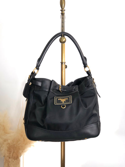 PRADA Logo Front Buckle Shoulder bag Black Vintage rv2srn