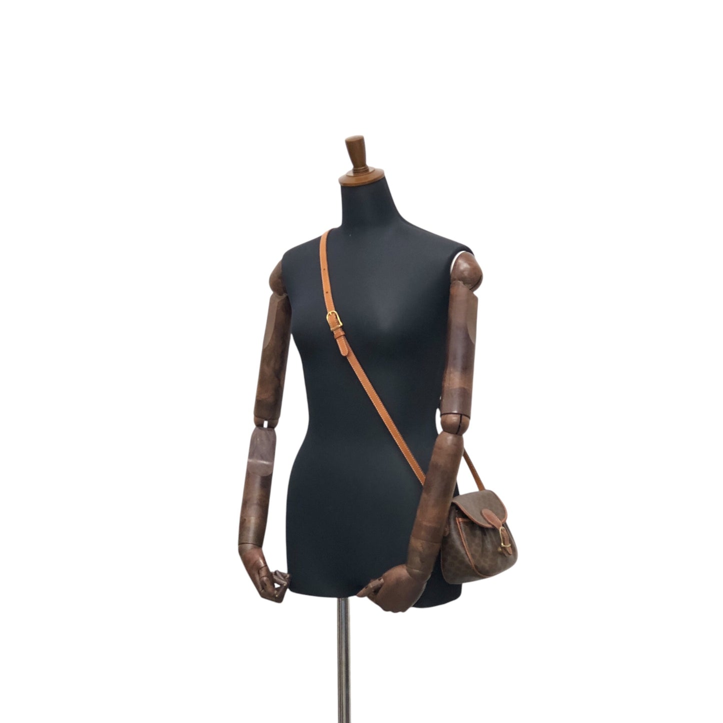 CELINE Macadam Blason Front Buckle Shoulder bag Brown Vintage iv3thu
