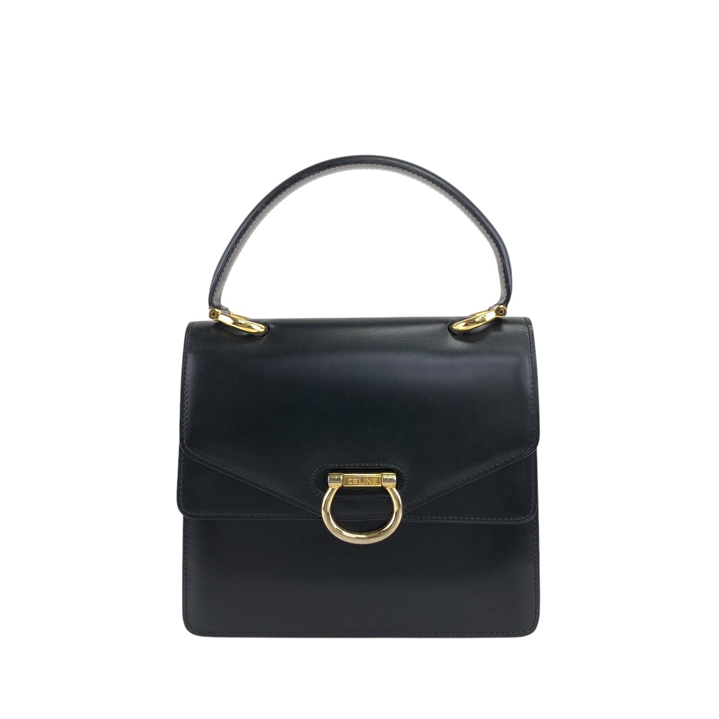 CELINE Horse Bit Double Flap Handbag Black Vintage eysscs