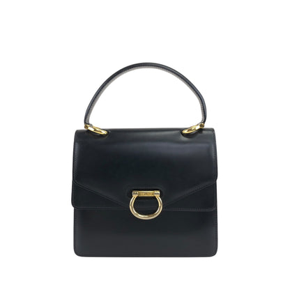 CELINE Horse Bit Double Flap Handbag Black Vintage eysscs