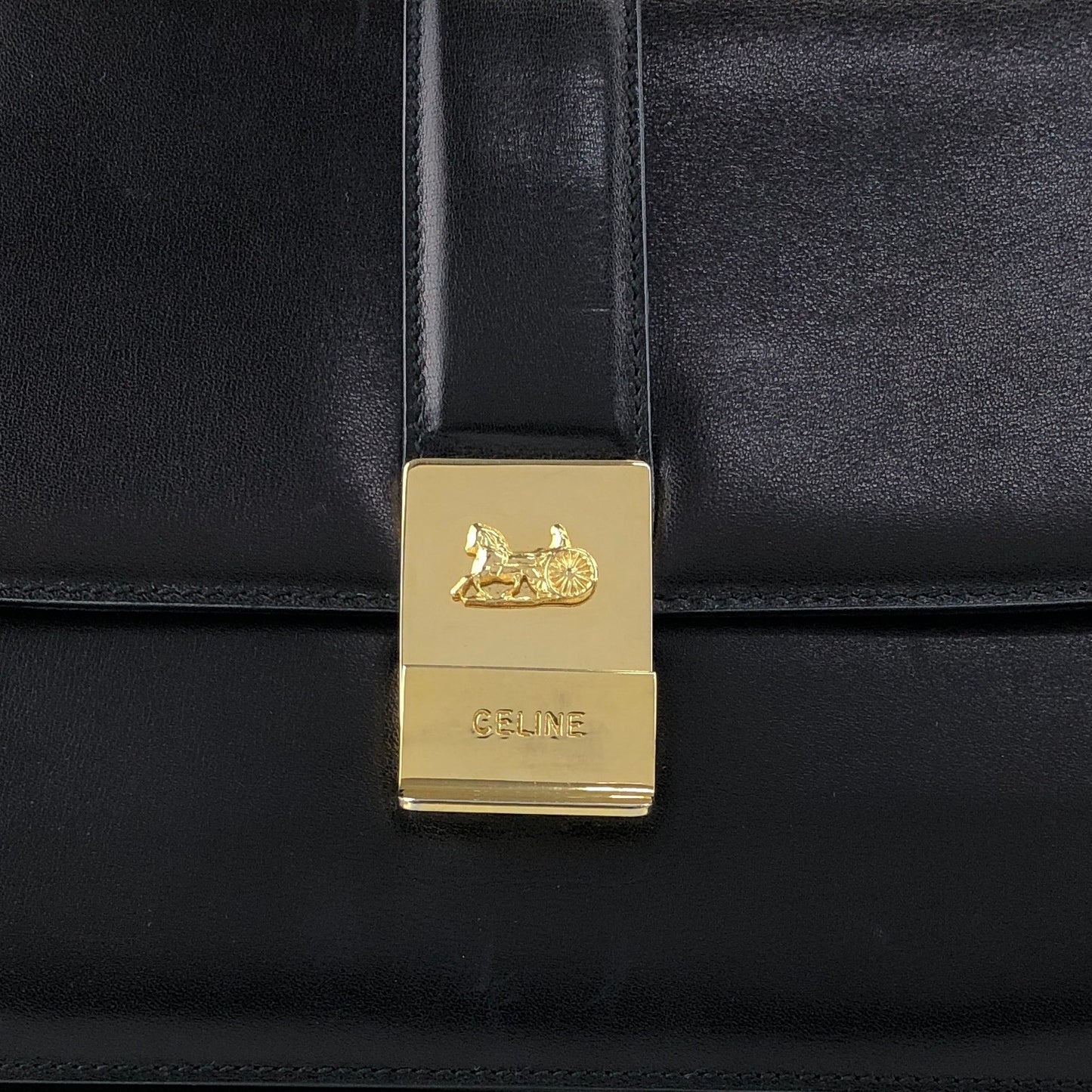CELINE Horse Carriage Shoulder bag Black Vintage nwv32c