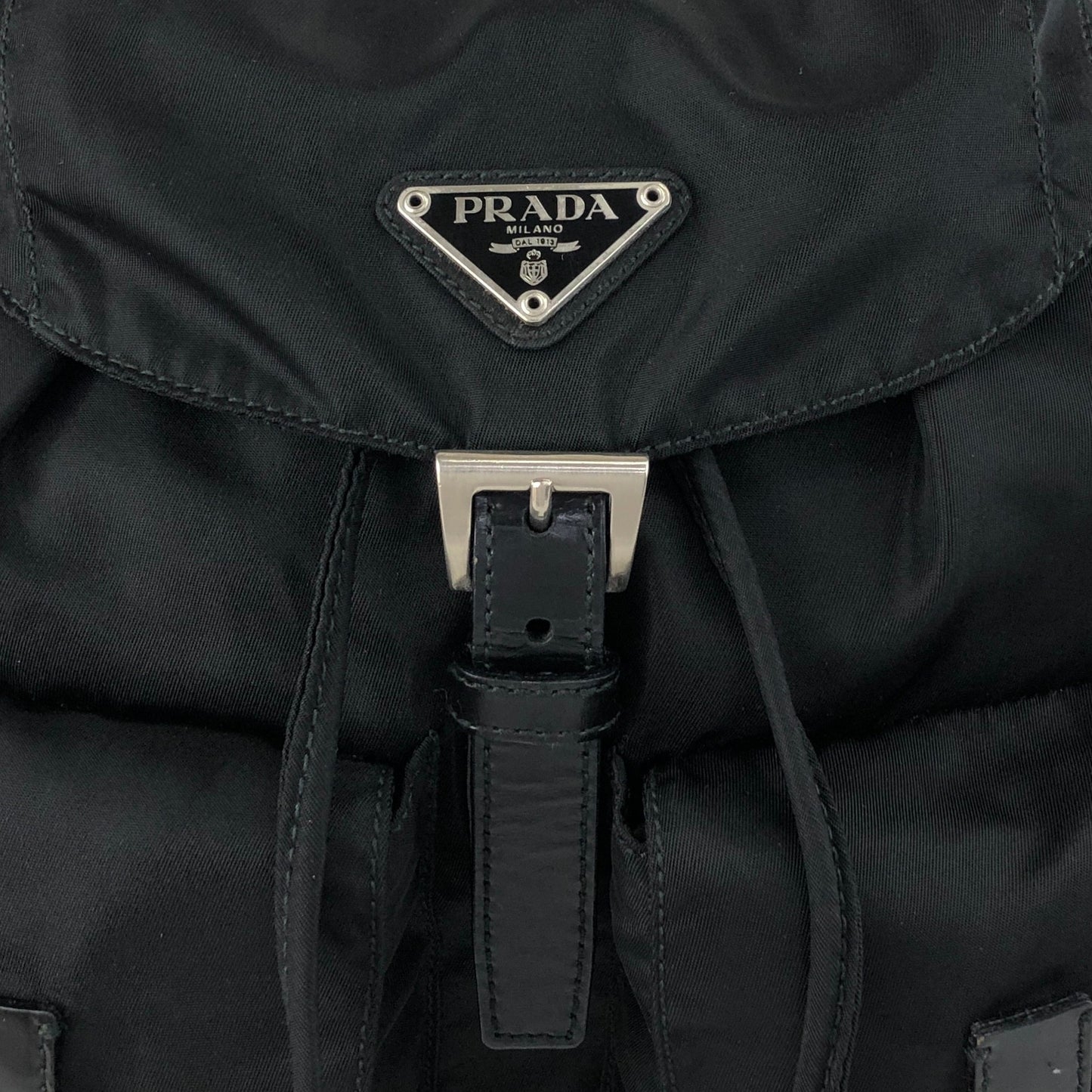 PRADA Tessuto Triangle Logo Double Pocket Backpack Black Vintage rikdef