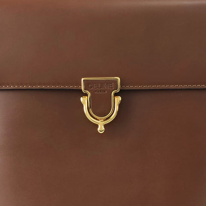 CELINE Logo Front Buckle Shoulder bag Brown Vintage ks36xe
