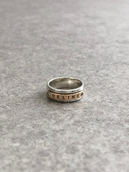 CELINE Logo Ring Silver×Gold SILVER925 Vintage 3y6k7c