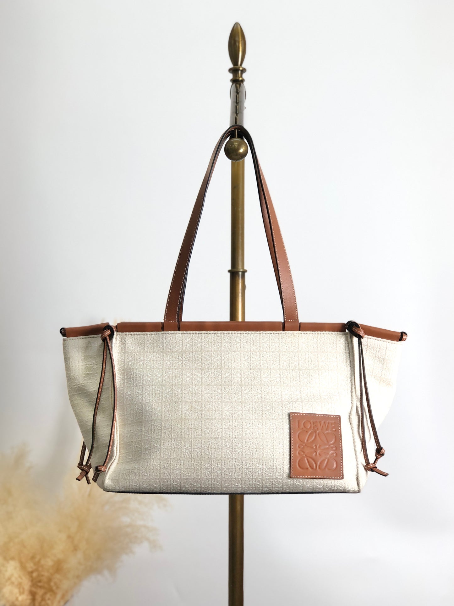 LOEWE Logo Handbag Totebag Beige×Brown Vintage 3yst46