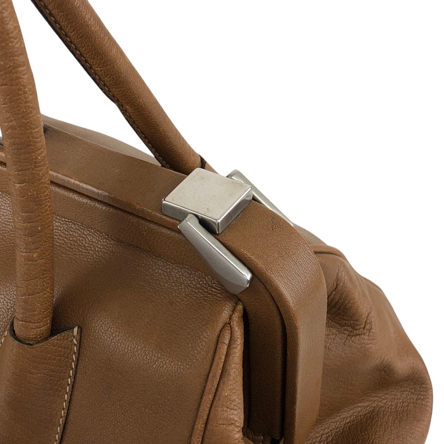 PRADA Metal Clasp Handbag Brown Vintage d6nuka