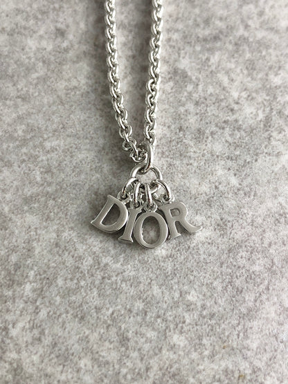 Christian Dior Logo Motif Necklace Silver Vintage t8f4zg