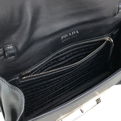 PRADA Logo Ribbon Motif Shoulder bag Black Vintage e3gymr