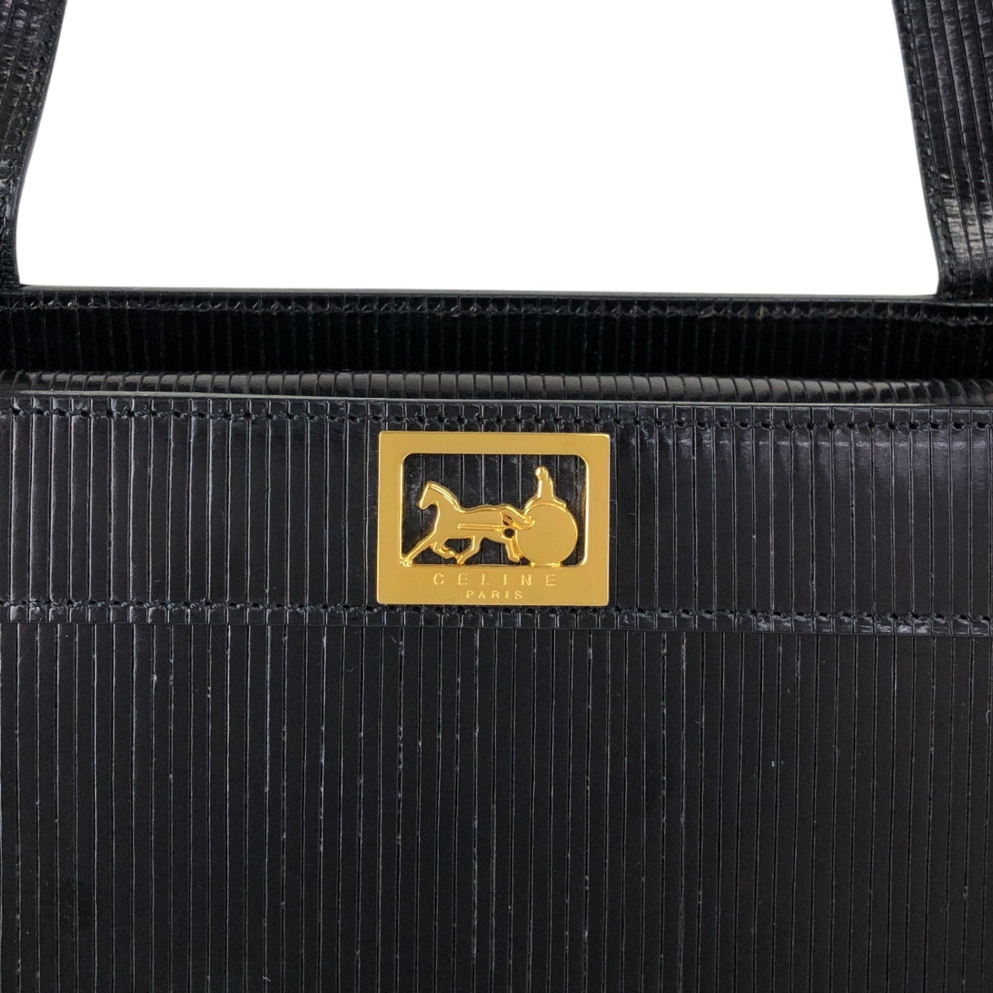 CELINE Horse Carriage Two-way Handbag Shoulder bag Black Vintage 3v3pu8