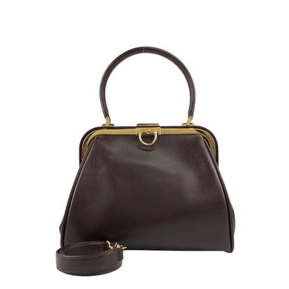 Christian Dior Gancini Metal Clasp Two-way Handbag Shoulder bag Brown Vintage pzns32