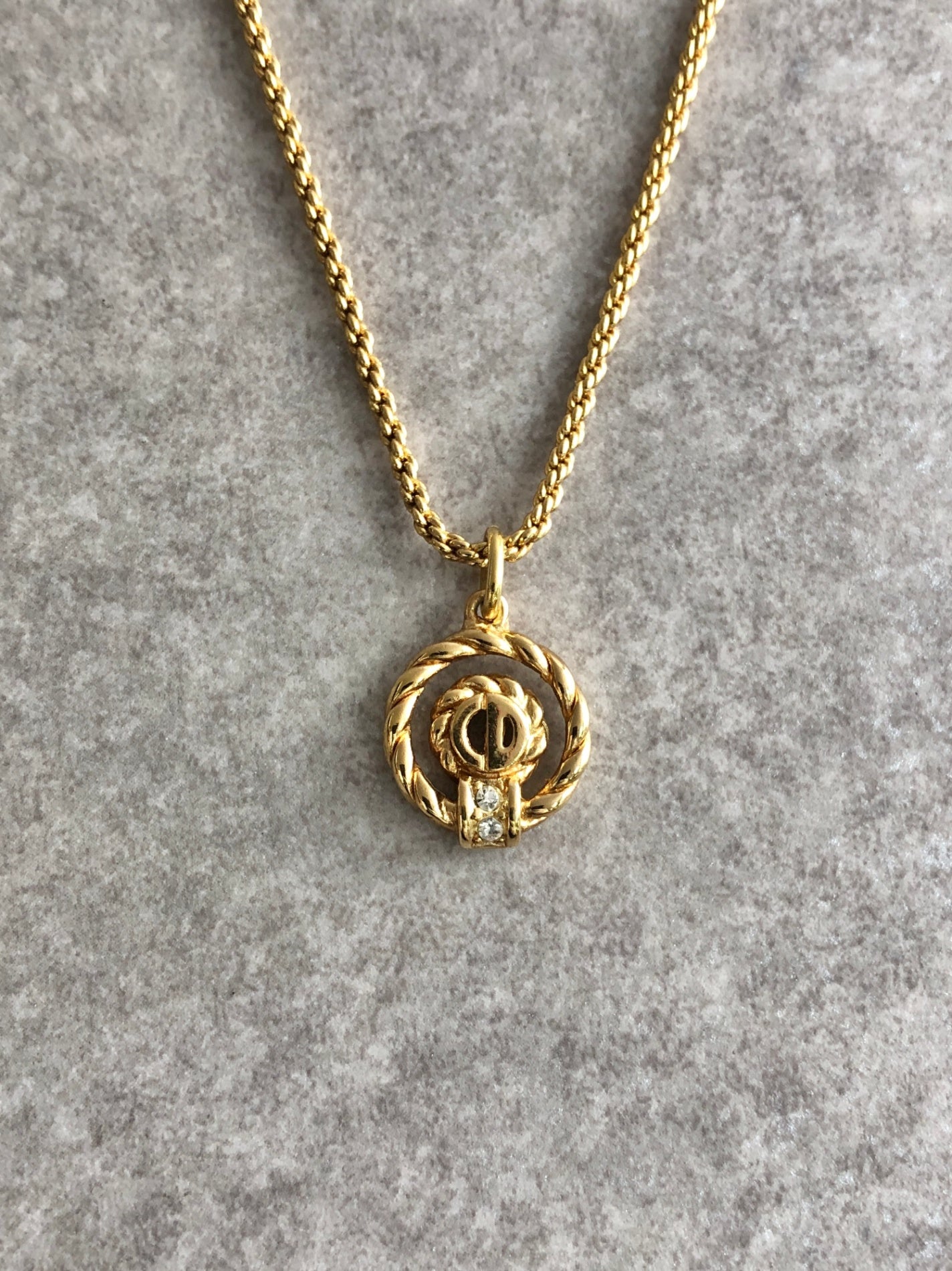 Christian Dior CD Logo Necklace Gold Vintage ppz76w