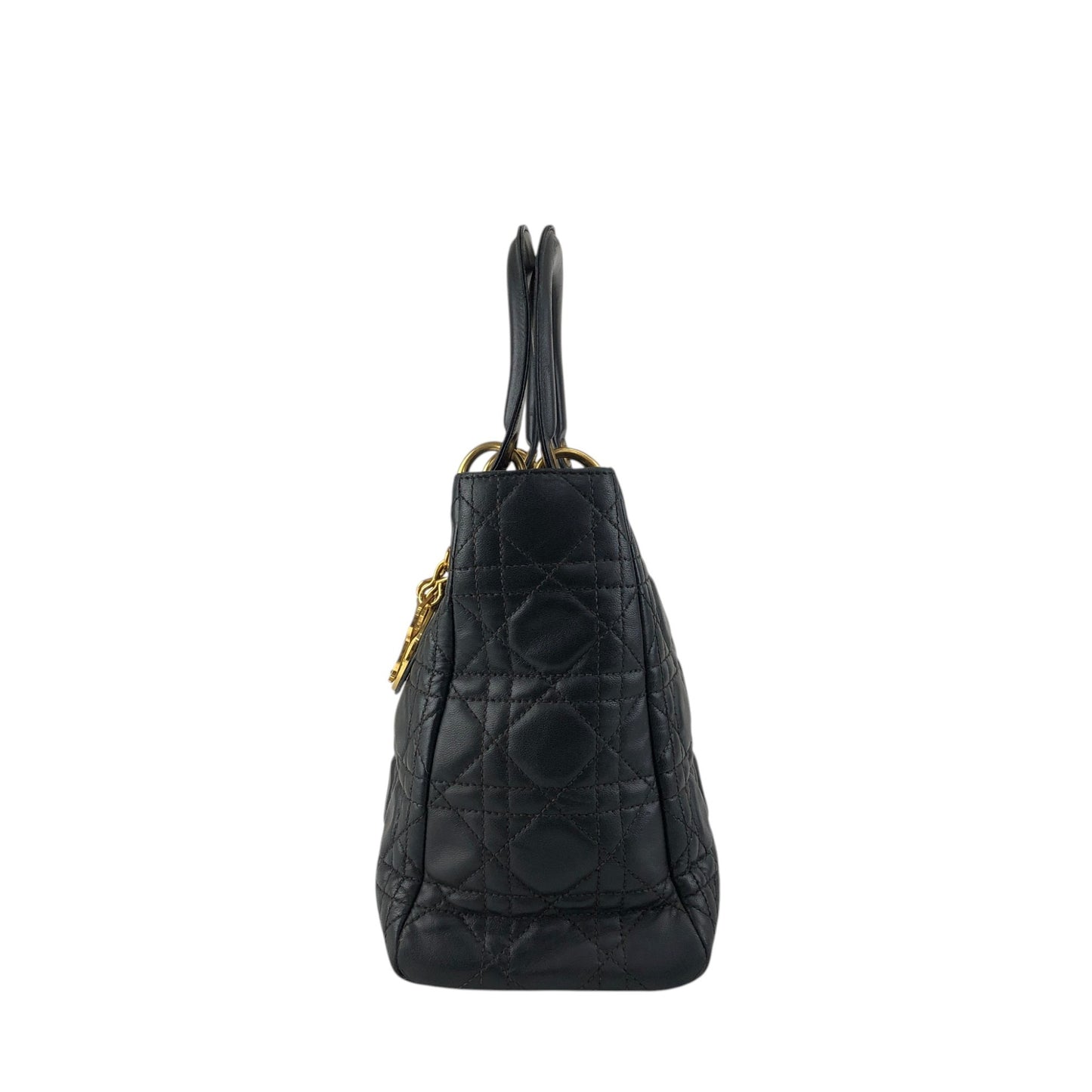 Christian Dior Lady Dior Cannage Charm Handbag Black Vintage 5udh48