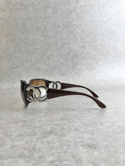 CHANEL Coco Mark Sunglasses Brown Vintage 2naxv6
