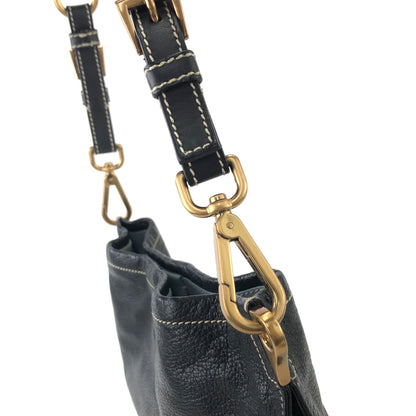 PRADA Triangle Logo Leather Shoulder bag Black Vintage 32faxx