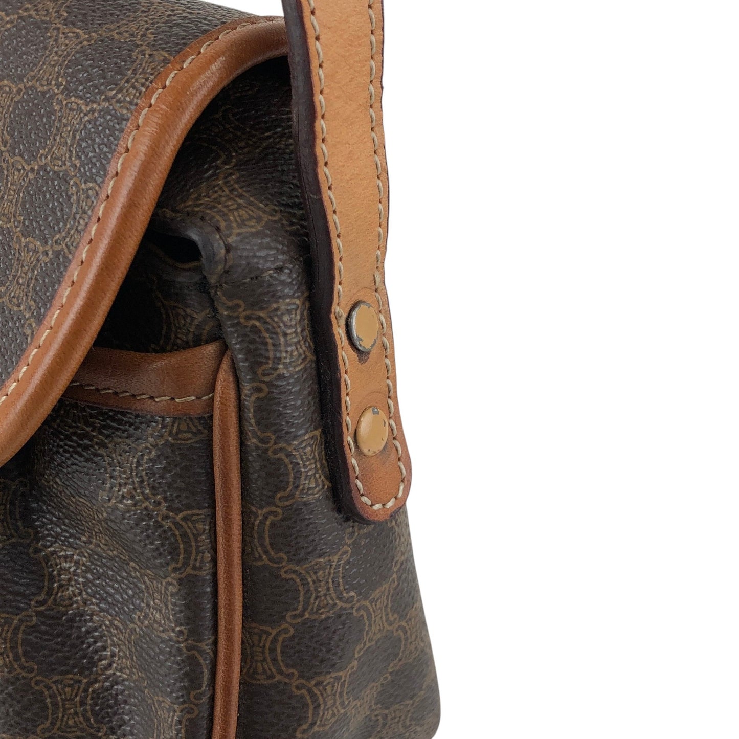 CELINE Macadam Front Buckle Shoulder bag Brown Vintage vryvsx