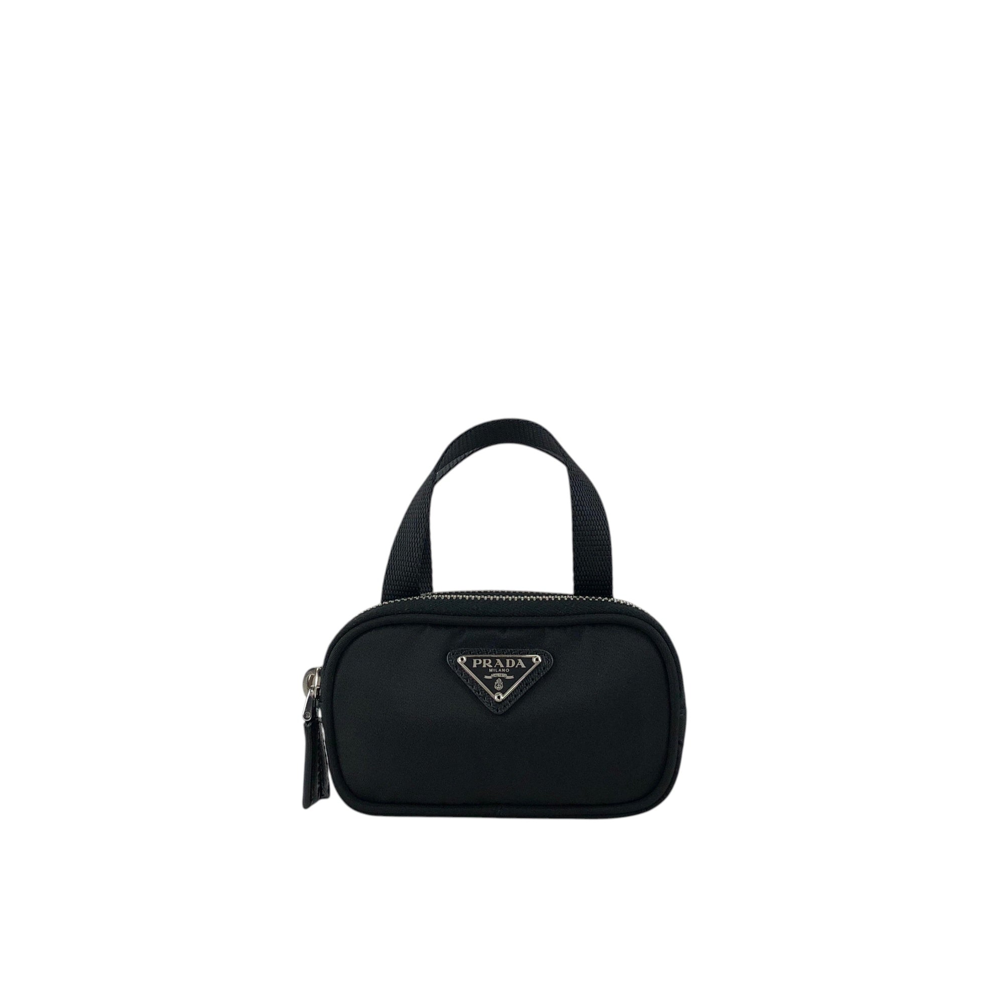 PRADA Tessuto Triangle Logo Small Handbag Pouch Black 1N1346
