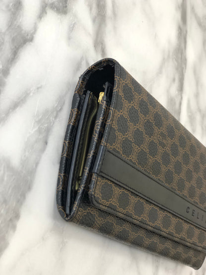 CELINE Macadam Logo Metal Clasp Long Wallet Black Vintage x577ej