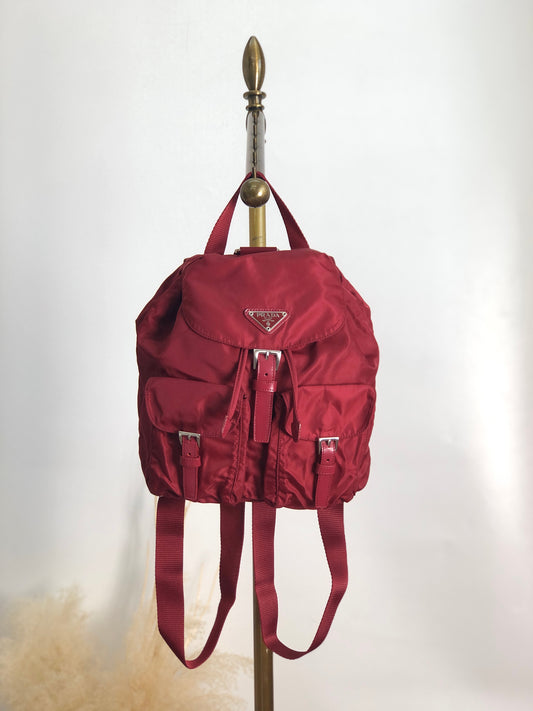 PRADA Triangle Logo Double Pocket  Backpack Red Vintage 8jxw7p