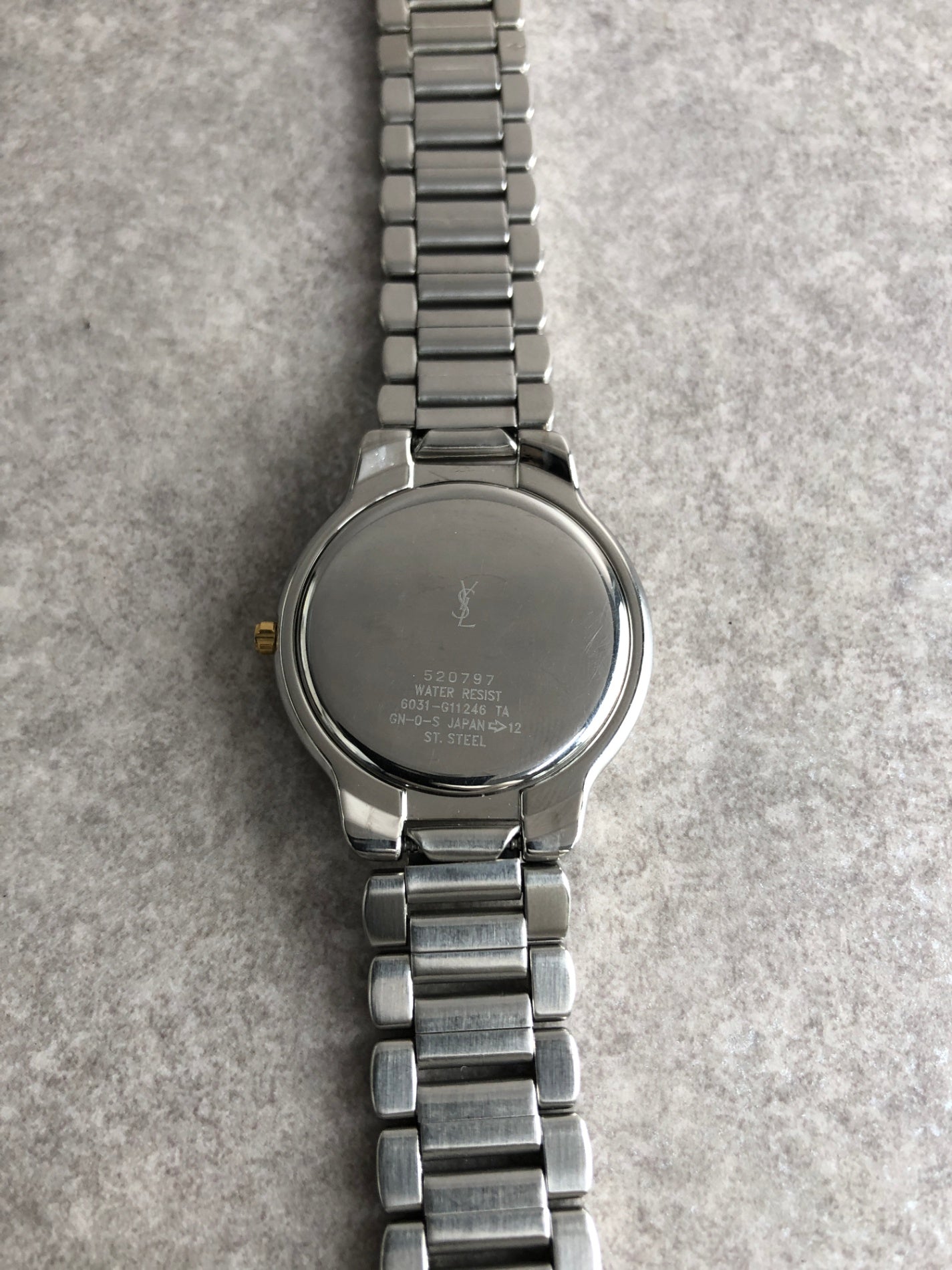 Yves Saint Laurent YSL Logo Quartz Watch Silver×Blue 6031-G11246 Vintage rcren6