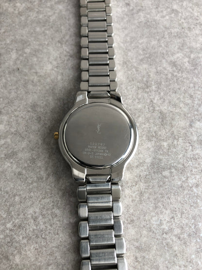 Yves Saint Laurent YSL Logo Quartz Watch Silver×Blue 6031-G11246 Vintage rcren6