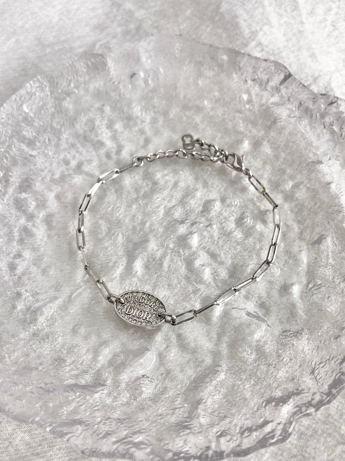 Christian Dior Logo Rhinestone Bracelet Silver Vintage v5ry85