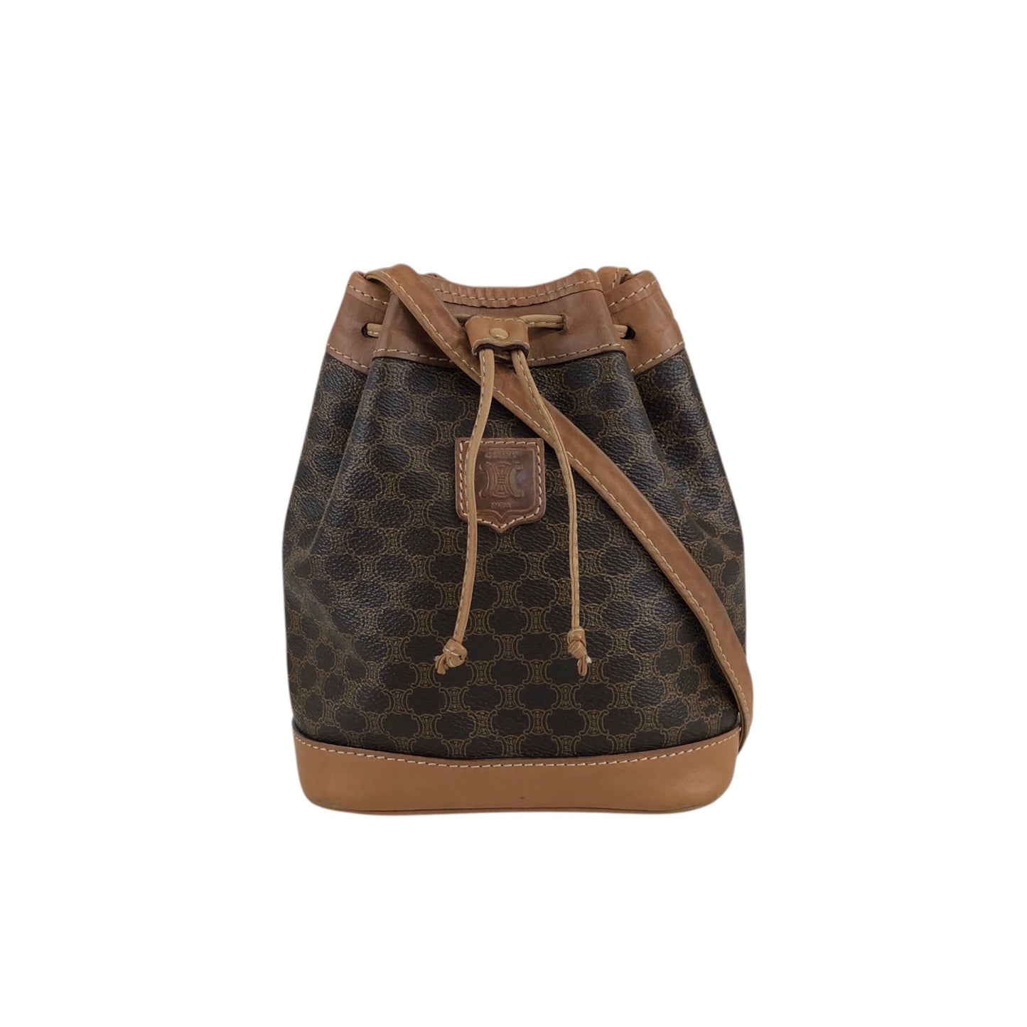CELINE Macadam Blason Drawstring Shoulder bag Brown Vintage wt5bvk