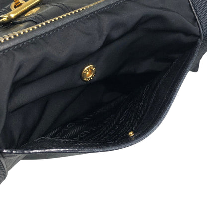 PRADA Triangle Logo Front Buckle Shoulder bag Hobobag Black Vintage kmr53p