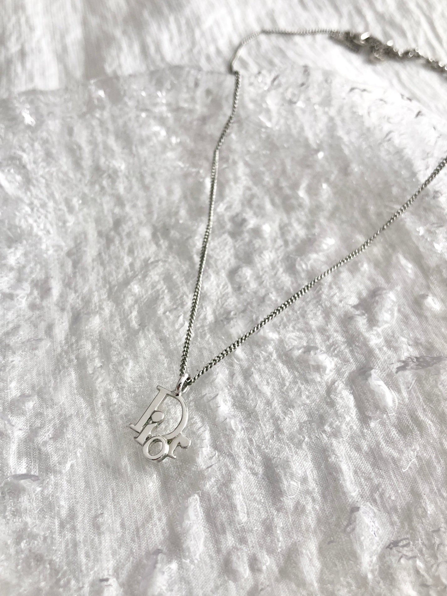 Christian Dior Logo Motif Necklace Silver Vintage skg37x