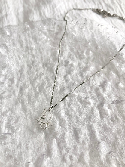 Christian Dior Logo Motif Necklace Silver Vintage skg37x