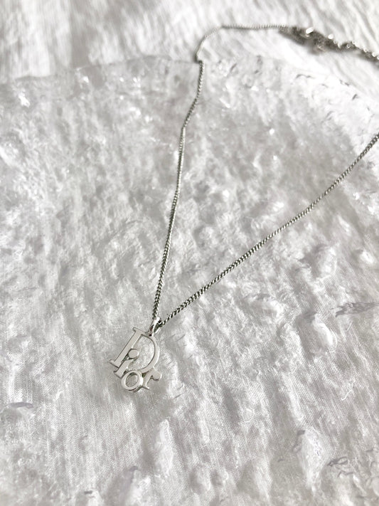 Christian Dior Logo Motif Necklace Silver Vintage skg37x