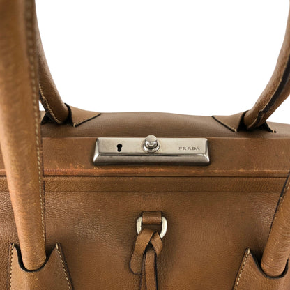 PRADA Metal Clasp Handbag Brown Vintage d6nuka