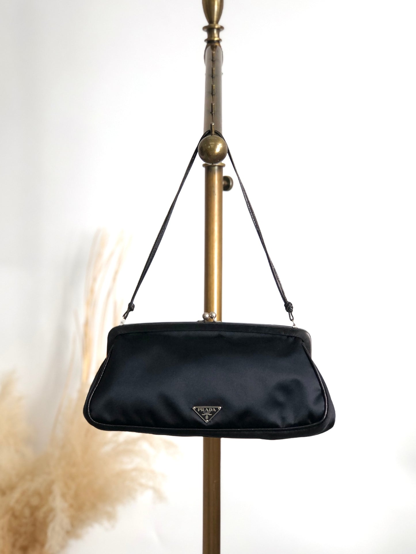 PRADA Tessuto Triangle Logo Small Handbag Black Vintage mygrbb