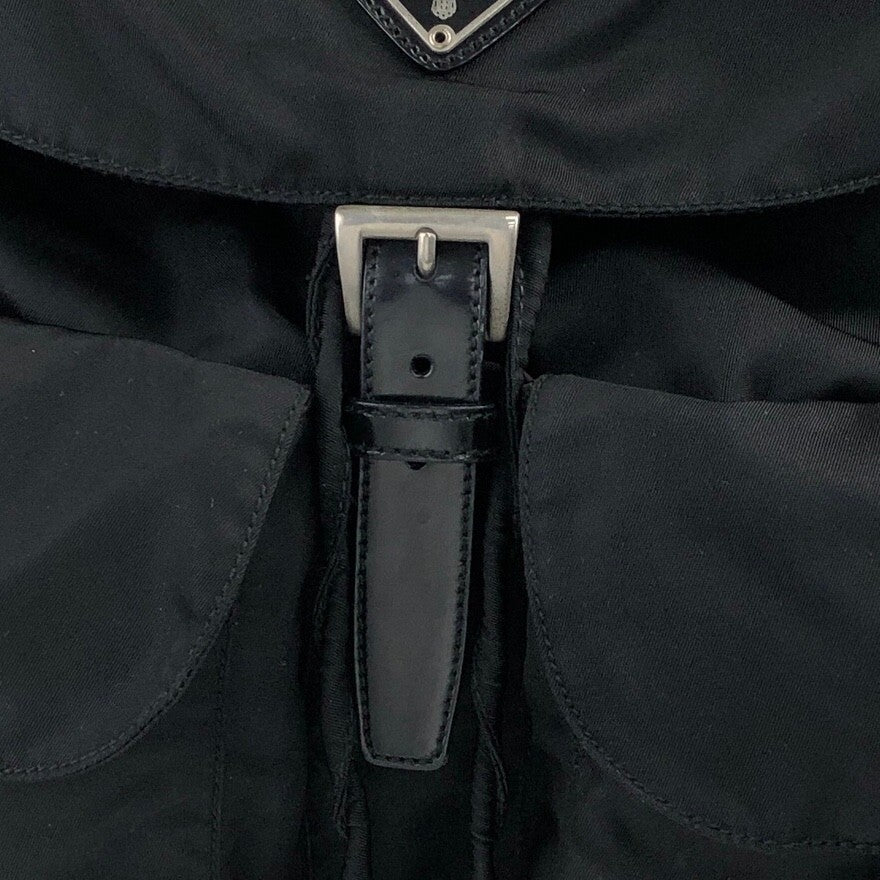 PRADA Triangle Logo Double Pocket Backpack Black Vintage ys5ifi