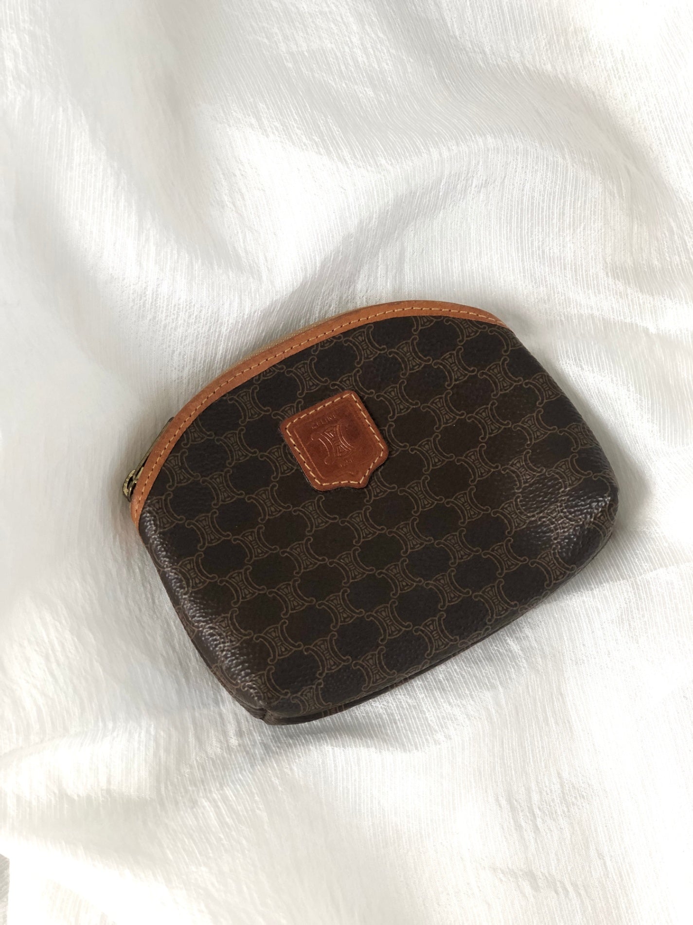 CELINE Macadam Blason  PVC Leather Pouch Brown Vintage  6yn7rb