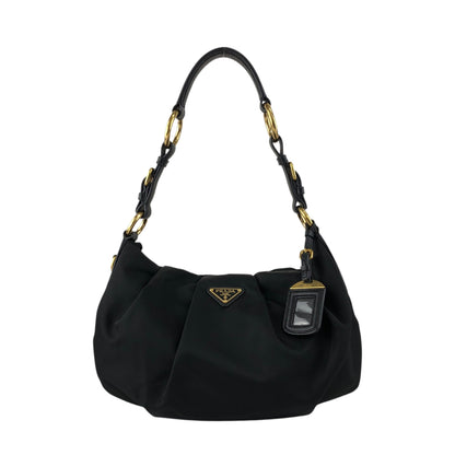 PRADA Tessuto Triangle Logo Shoulder bag Hobobag Black Vintage e3vera
