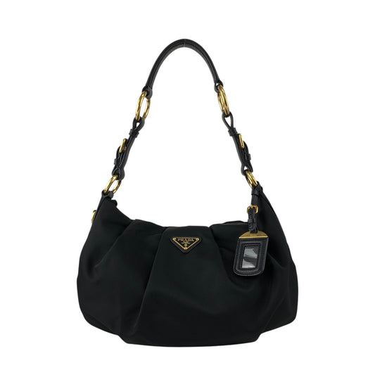 PRADA Tessuto Triangle Logo Shoulder bag Hobobag Black Vintage e3vera