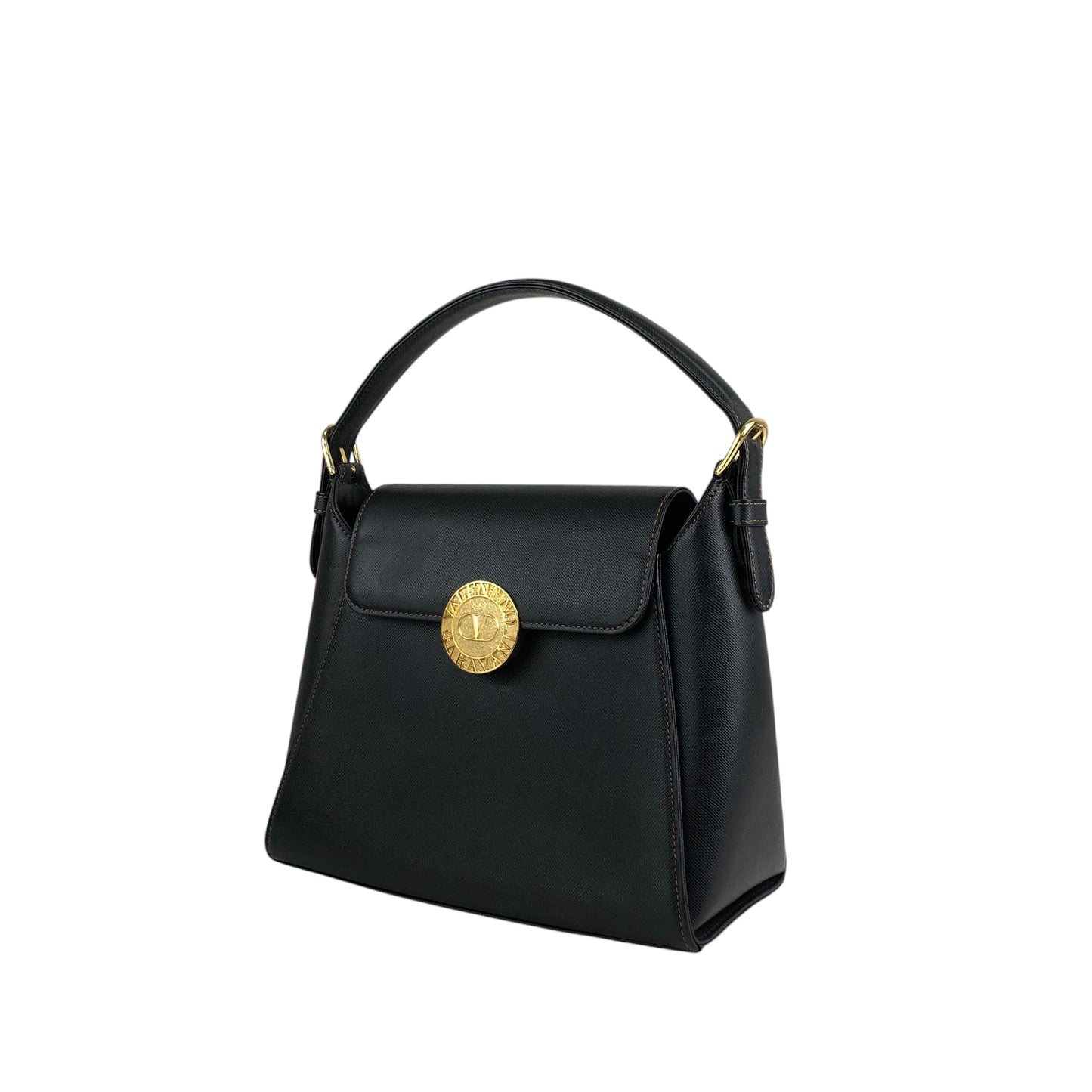 VALENTINO GARAVANI Circle Logo Handbag Black Vintage edaauv