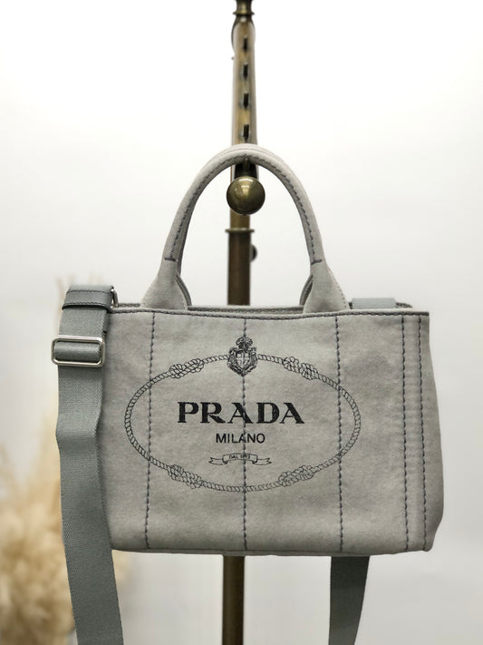 PRADA Canapa Two-way Handbag Shoulder bag Gray Vintage eyughm