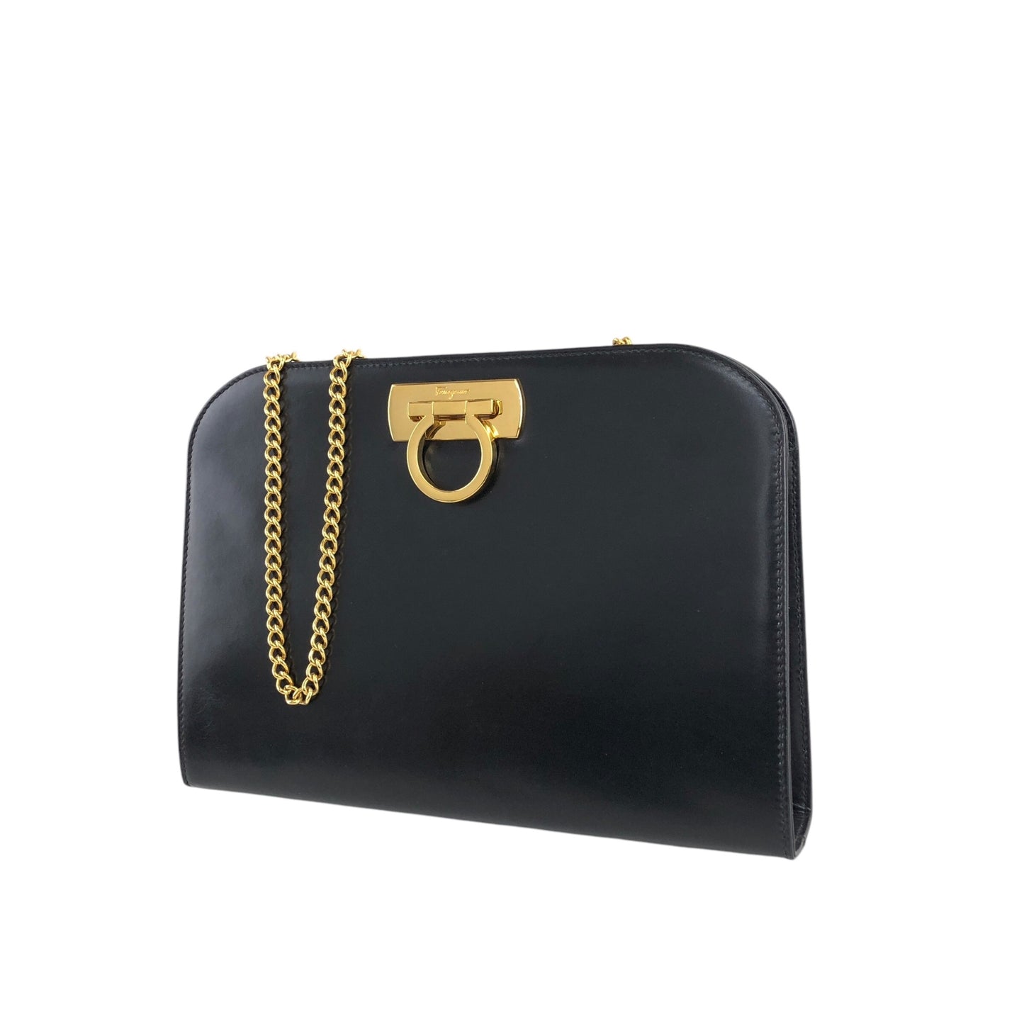 Salvatore Ferragamo Gancini Chain Shoulder bag Black Vintage zhmyy2