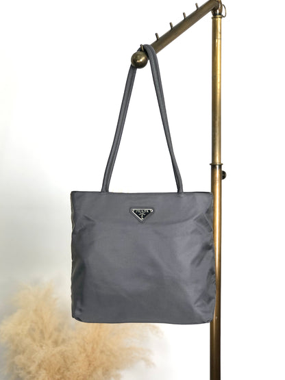 PRADA Tessuto Triangle logo Totebag Gray Vintage nfpiaw