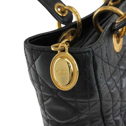 Christian Dior Lady Dior Cannage Charm Handbag Black Vintage 5udh48