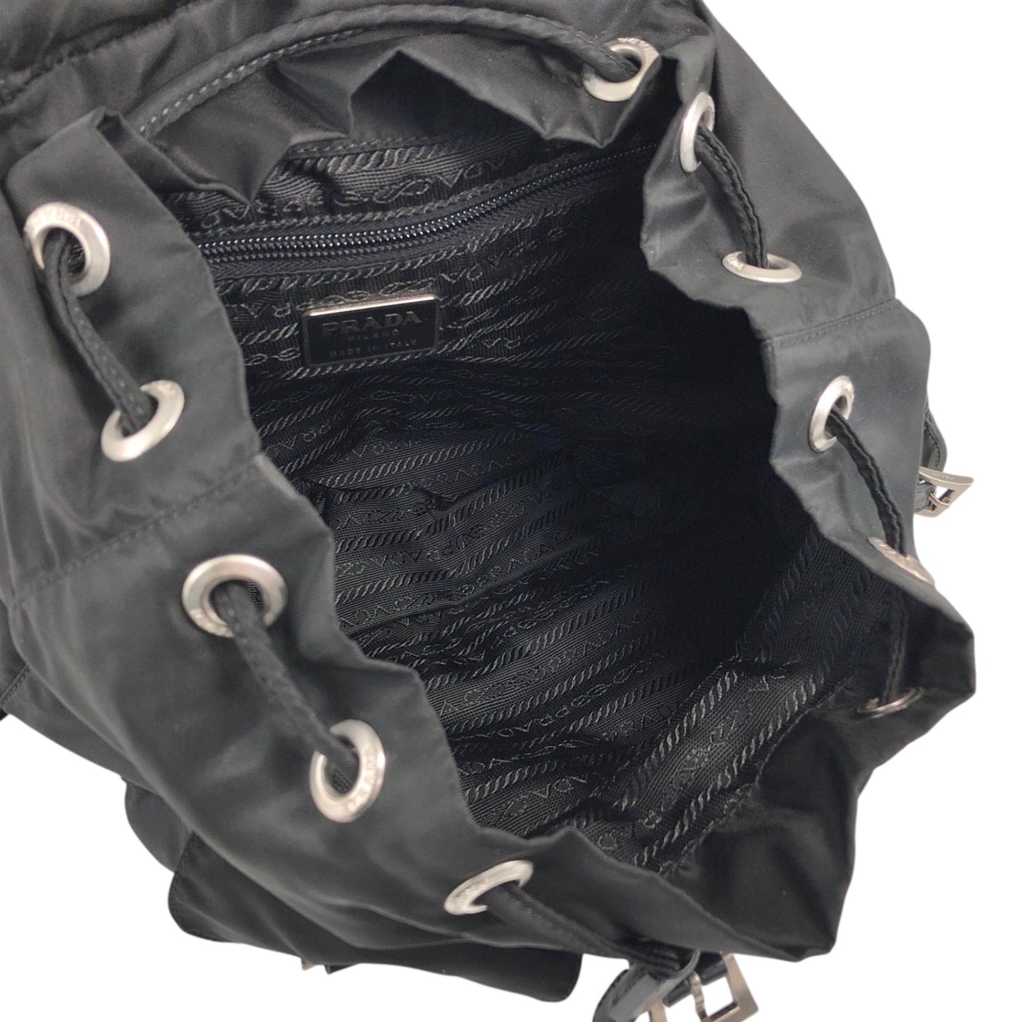 PRADA Tessuto Triangle Logo Double Pocket Backpack Black Vintage rikdef