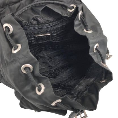 PRADA Tessuto Triangle Logo Double Pocket Backpack Black Vintage rikdef