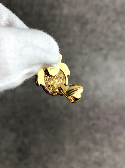 Christian Dior Ribbon Motif Earrings Gold Vintage jjdksh